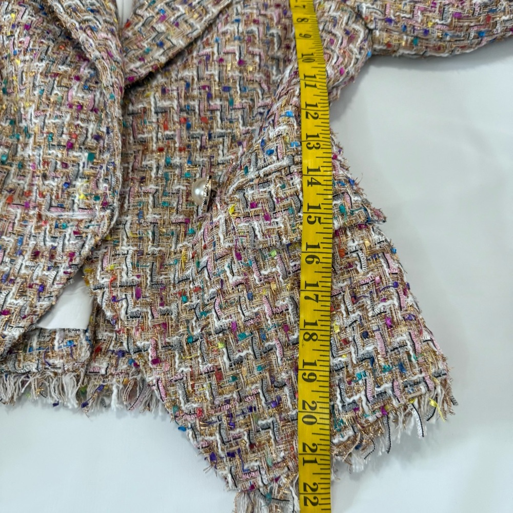 Alexia Admor Colorful pink, white Tweed Blazer gold accents in size 4 - Picture 8 of 11